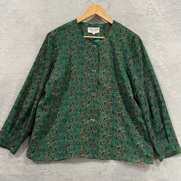 VTG Silk Road Shirt Jacket Womens M? Button Up Paisley Boho Hippie Preppy - Picture 1 of 10